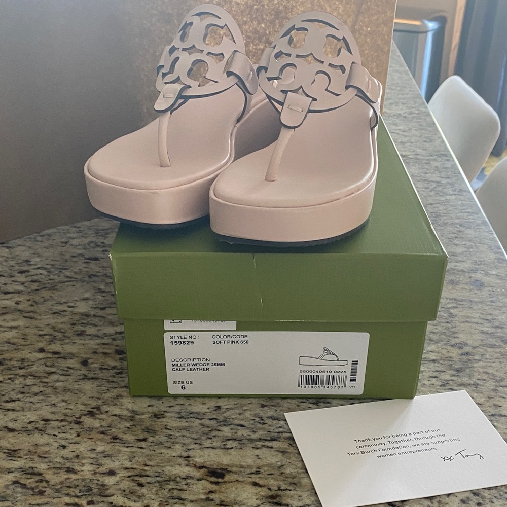Tory Burch Miller Wedge Sandals- Soft Pink